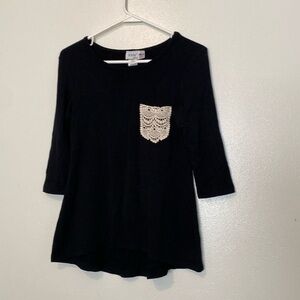 Jody California made in USA crocheted pocket black rayon shirt  large